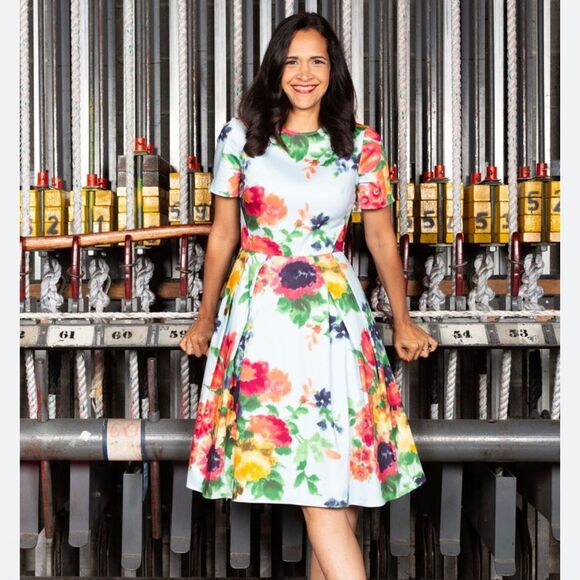 nwot carolina herrena  Multicolor Floral Midi Dress - Picture 1 of 9